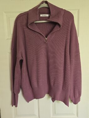 Anrabees Purple  Ribbed Half-Zip Turtleneck Sweater Xl